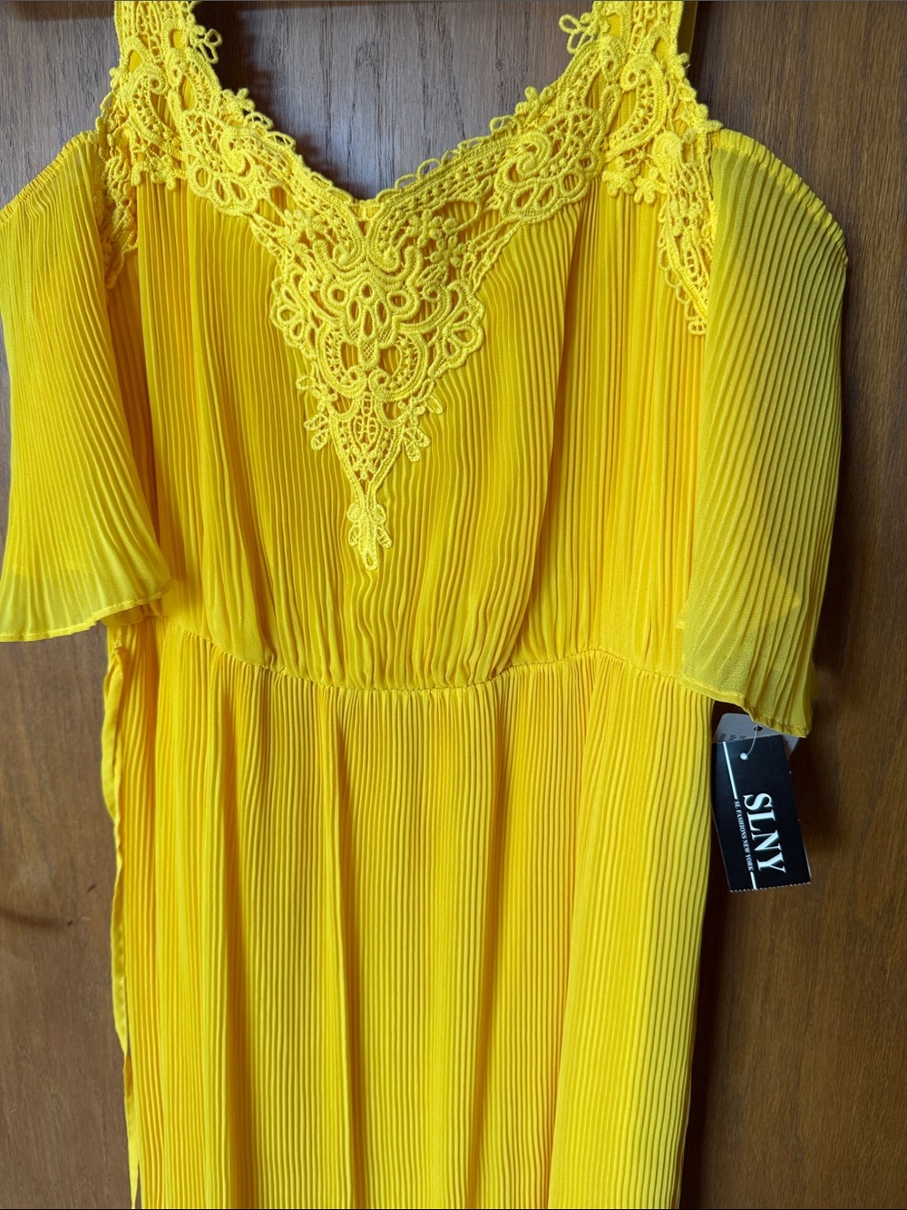 SLNY Yellow Crochet Yoke Dress